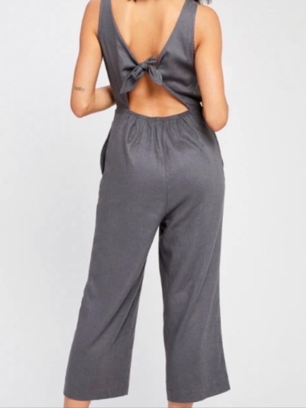 Gentle Fawn Charcoal Gray V-Neck Cropped Wide-Leg Jumpsuit